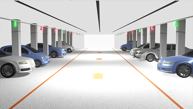 招き灯一体型の在車検知センサーによる空き車室への車両誘導 車両誘導(中規模施設向け)