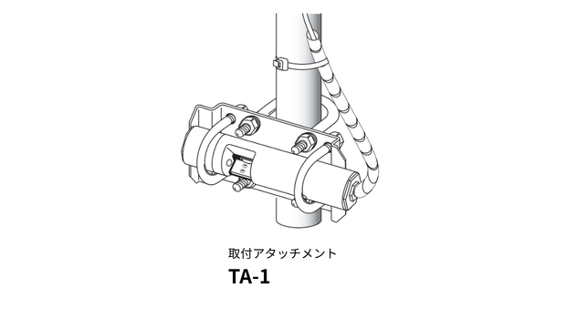 濁度計センサー用取付アタッチメント TA-1 の設置例。配管用ステンレス鋼管へ取り付ける固定方法を示しています。